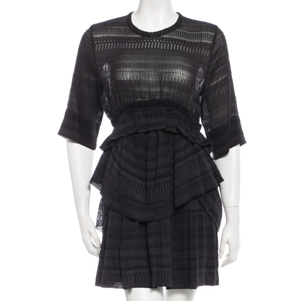 Iro Brika Black Silk Blend Pleated Ruffled Tiered Mini Dress